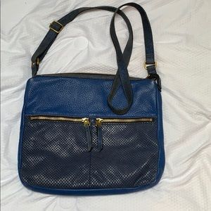 Cute Blue fossil mixed leather crossbody